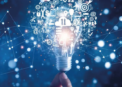 Lâmpada mostra ideias digitais