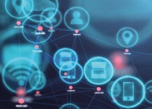 Vários círculos com símbolos digitais